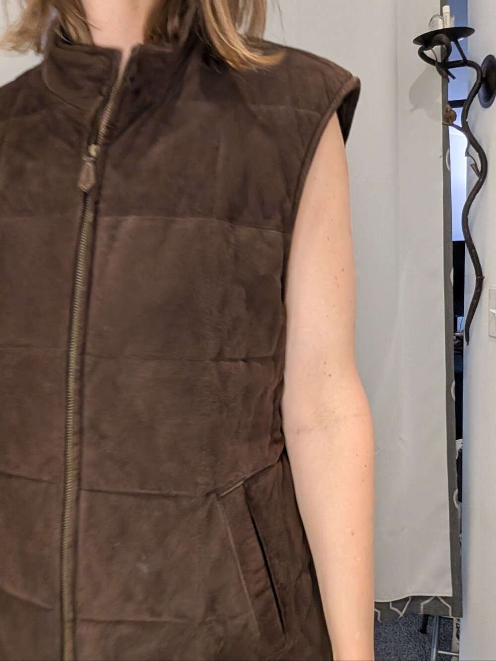 Eddie Bauer Dark Brown Suede Sleeveless Zip Vest